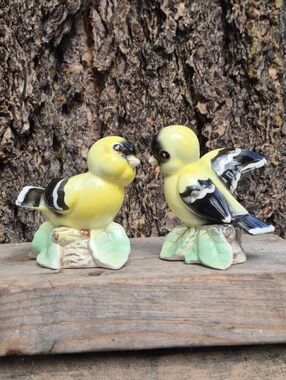 Vintage Japan Goldfinch Bird Salt & Pepper Shakers Ceramic Mid Century